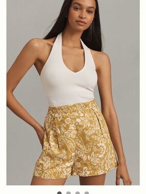 Maeve Pleated Poplin Shorts in Mustard Yellow